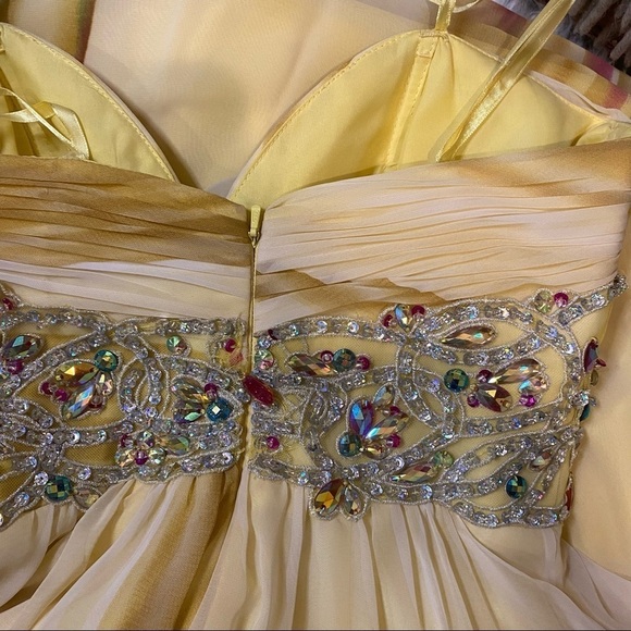 Camille La Vie Jeweled Embroidered Yellow Color Cascading Formal Dress Size 2 - Picture 8 of 9